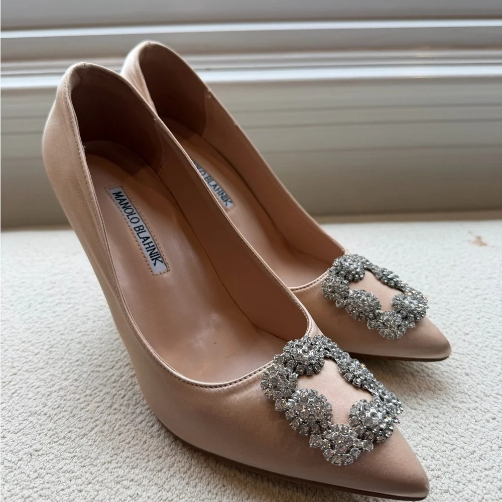 Manolo Blahnik Nude Heels with Crystal Embellishments - Picture 2 of 9